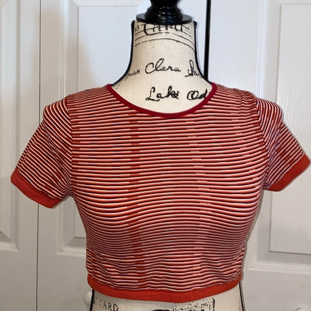Free People Old School fitted Red & White Striped Crop Top M/L Vintage Inspired - Picture 10 of 10